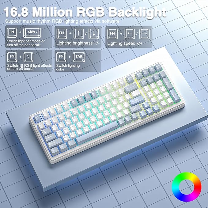 AULA F99 Wireless Mechanical Keyboard-Silent VersionTriple-Mode(BT5.0/2.4GHz/USB-C)Gasket MountedHot Swappable Keyboard with Pre-lubed Linear SwitchesRGB Backlit PC Gaming Keyboards for Win/Mac