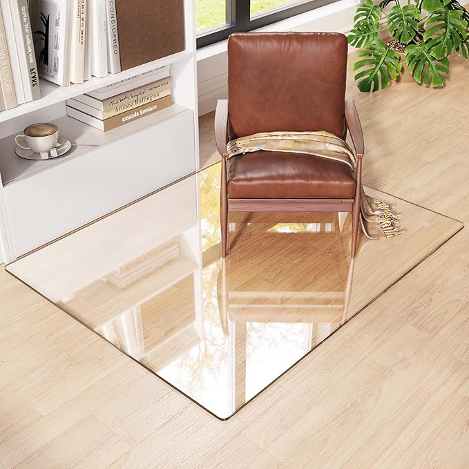 Tempered Glass Chair Mat 46x36 – Ultra-Clear Office Chair Mat for Hardwood Floors &amp Low-Pile Carpets – Heavy-Duty 0.2 Scratch-Resistant Surface with Non-Slip Pads – Supports 1000 lbs