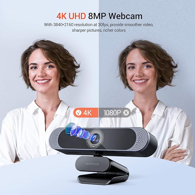DEPSTECH 4K Webcam DW49 HD 8MP Equipped with Sony Sensor Autofocus Webcam with Microphone Privacy Cover Plug Play USB Computer Web Camera for Pro Streaming/Online Teaching/Video Calling/Zoom/Skype
