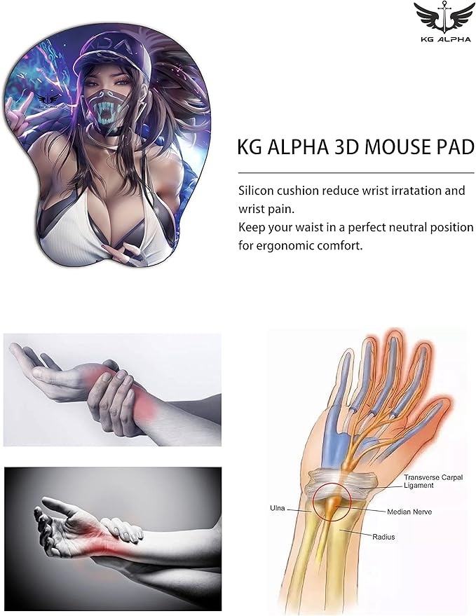 KG Alpha 3D Mouse Pad Anime Silicone Wrist Rest Support Gaming Mousepad… (Kda Akali)