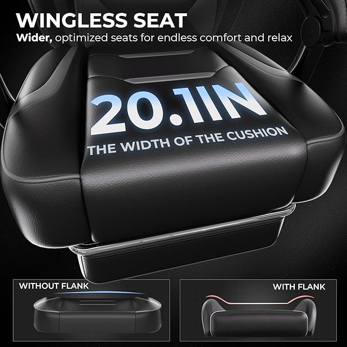GTPLAYER Gaming Chair with Footrest Big and Tall Game Chair 350lb Racing Style Computer Chair Ergonomic Executive High Back with Lumbar Support and Recliner Sky Gray