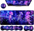 Ergonomic Keyboard Wrist Rest &amp Mouse Pad Wrist Rest SetXL Gaming Desk Mat 31.5x 11.8Non-Slip BaseMemory FoamEasy Typing Pain Relief for Office &amp HomeNeon Purple Jellyfish