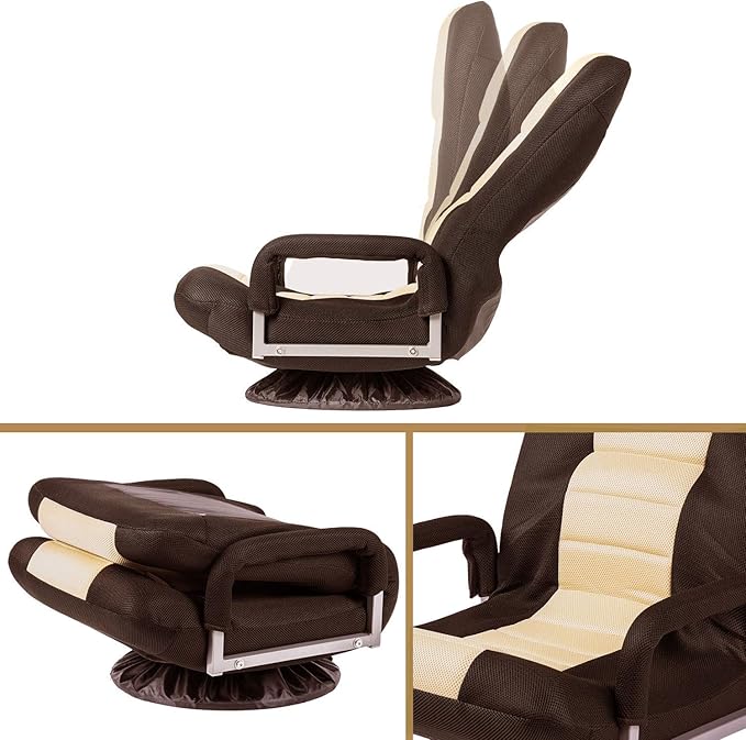 Living Chair Swivel Video Rocker Gaming Chair Adjustable 7-Position Floor Chair Folding Sofa Lounger Brown+Beige…
