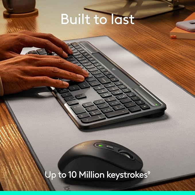 Logitech Signature Slim Solar+ Wireless Bluetooth Keyboard K980 Solar and Artificial Light Powered Up to 10 Years Battery Life Customizable Keys - Graphite