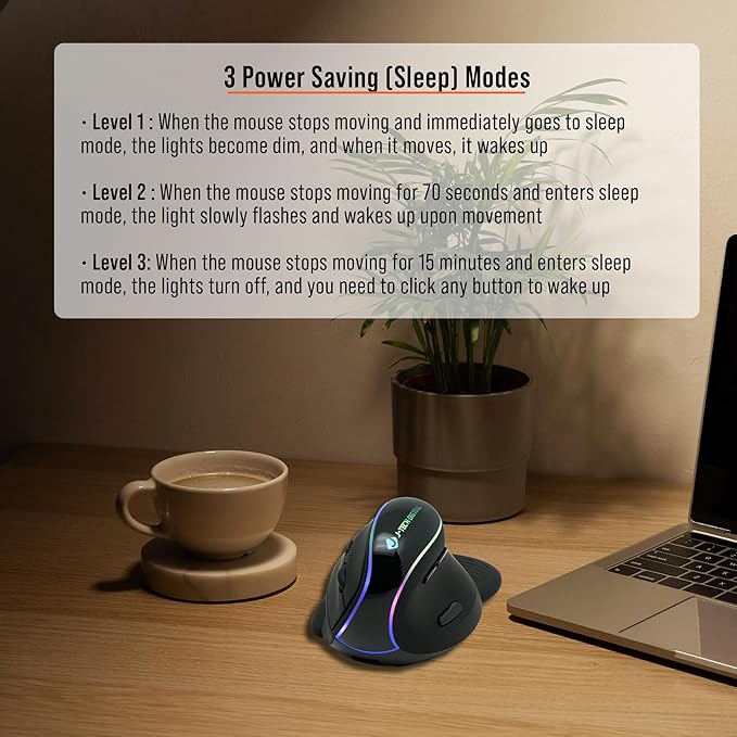 J-Tech Digital Ergonomic Mouse with Wireless Connection Removable Palm Rest Thumb Buttons Rechargeable Battery 800 DPI Compatible with Windows and MAC OS