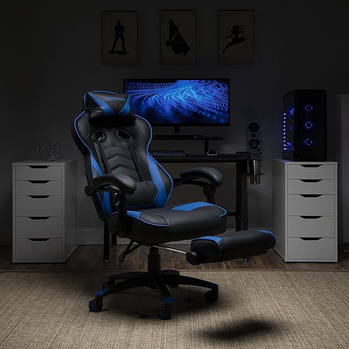 RESPAWN 110 Ergonomic Gaming Chair with Footrest Recliner - Racing Style High Back PC Computer Desk Office Chair - 360 Swivel Adjustable Lumbar Support Headrest Pillow Padded Armrests - 2019 Blue