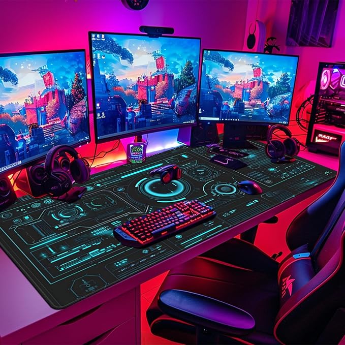 Large Extended Gaming Mouse Pad (48 x 24) Big Desk Matt for Desktop Waterproof Computer Keyboard Mat for Esports Pros/Gamer/Desktop/Office/Home-Cyberpunk Black and Blue