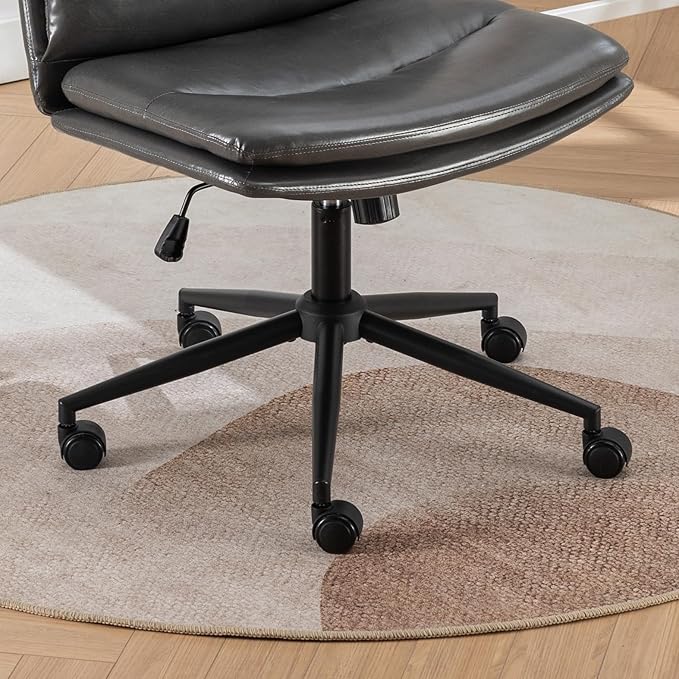 Adjustable Swivel Criss Cross Chair with Wheels Wide Seat Office Chair with PU Leather Computer Desk Chair with Ergonomic Support Modern Vanity Chair for Home &amp WorkspaceGray