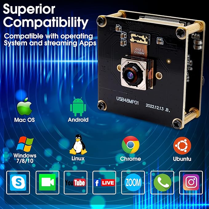 48MP USB Camera Module 200ms Fast Autofocus Camera with 70 Degree Lens Industrial Webcam Board 8000 * 6000 Webcam for Laptop PC Raspberry pi Jetson Nano
