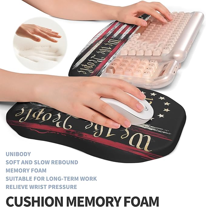 2-in-1 Ergonomic Set Wave Keyboard Wrist Rest and Massage Slope Mouse Pad Wrist Support Rebound Memory Foam for Relieve Carpal Tunnel Syndrome and Wrist Pain (Flag)