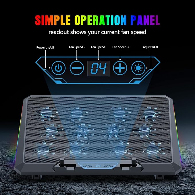 Laptop Cooling Pad with 12 Quiet Fans Slim Portable for 12-17.3 Inch Laptop Cooler Stand RGB Lighting with 5 Height Adjustable Gaming Cooling Fan Pad USB/Type-C &amp Phone Holder (LCD)