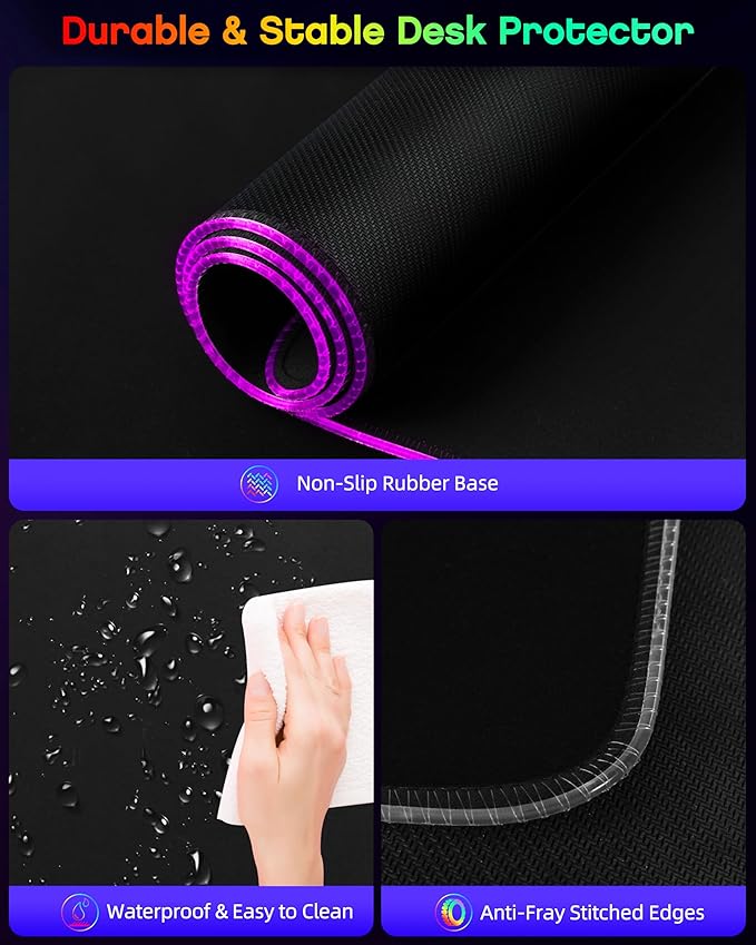 3-in-1 RGB Gaming Mouse Pad with Magnetic Wireless Charging 31.5x15.8 Large 24 Light Effects Non-Slip Base Waterproof Ultra-Smooth Surface with Adapter