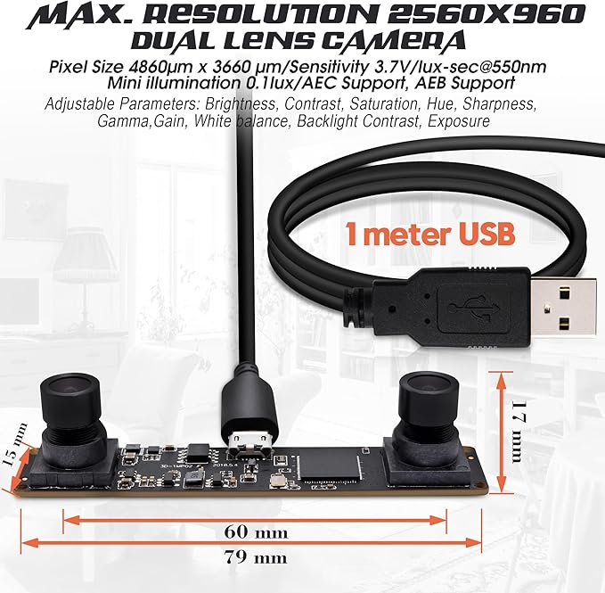 SVPRO 960P USB Stereo Camera Module for 3DVR Synchronized Dual LensUSB2.0 Driverless for WindowsLinuxAndroidMacOSCMOS OV9712 Webcam Board for Person Count &amp Biometric Retina &amp 3D Printe