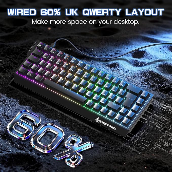 MAGIC-REFINER X68 HE Wired 60% Hall Effect Rapid Trigger Mechanical RGB Gaming Keyboard with 8K Polling0.04mm RT AccuracyMagnetic SwitchAdjustable ActuationSnap Tap for PC Mac Esport Gamer (Black)