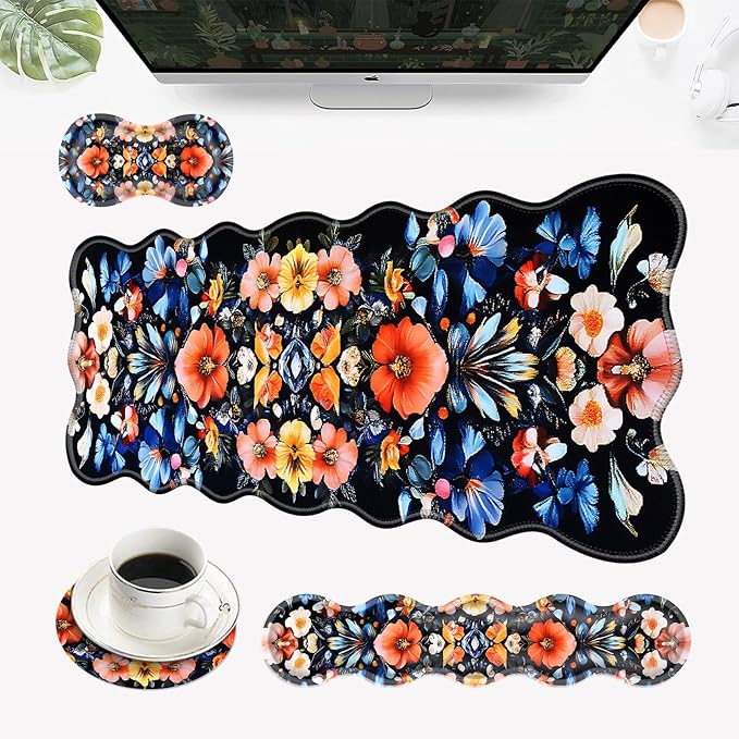 Desk Mat Mouse Pad with Wrist Rest 4-in-1 Large Mouse Pads for Desk Ergonomic Mouse Pad and Keyboard Wrist Rest Gaming Keyboard Mat for OfficeBeautiful Flowers