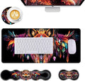 Mouse PadLarge Desk Mat Set 4in1 XL Mousepad + Keyboard Wrist Rest+Mouse Wrist Rest+Coaster with Ergonomic Desk Pad for Home Office Table Computer Cover -Wolf with Feathers