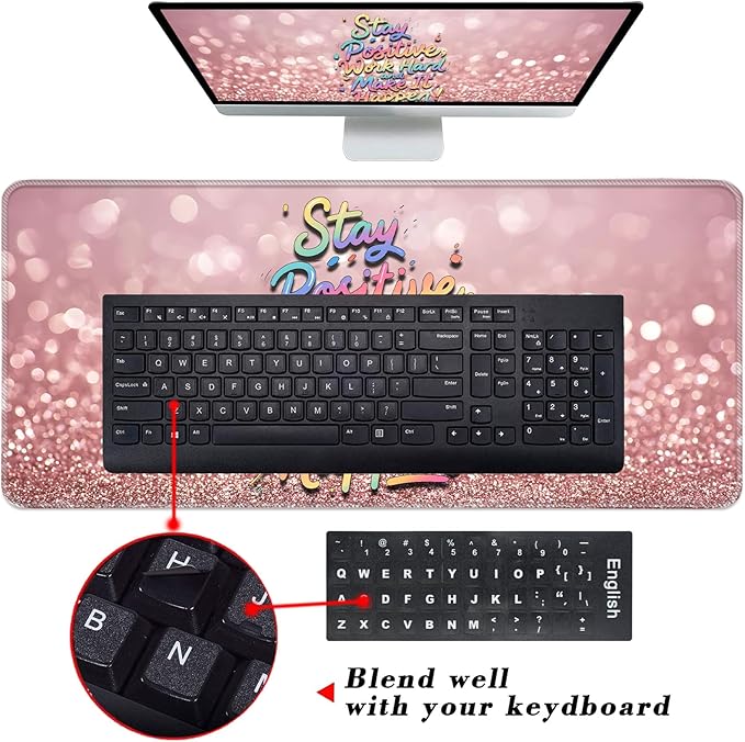 Keyboard Wrist Rest and Mouse Pad with Wrist Support Set Ergonomic CoasterMemory FoamEasy Typing Pain ReliefXL Desk Mat 31.5x 11.8Stay Positive Work Hard and Make It Happen Inspirational Quotes