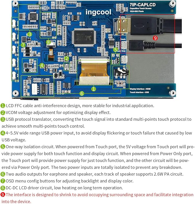 7 inch Capacitive Touch Screen IPS Screen Display 1024x600 Resolution 7 HDMI LCD Module for Raspberry Pi Jetson Nano Developer Kit PC Supports Various Systems