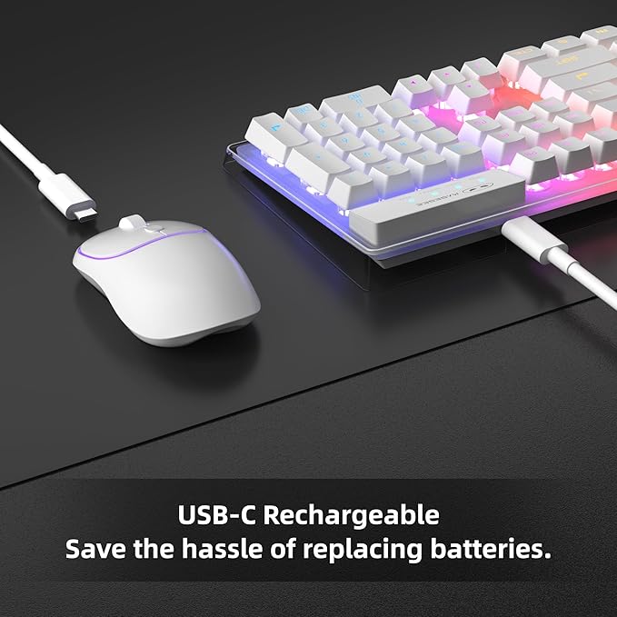 MageGee V550 Wireless Gaming Keyboard and Mouse 2.4G Full-Sized RGB LED Computer Keyboards with Transparent Shell Rechargeable Quiet Cordless Mouse &amp Keyboard Combo for Laptop/PC/Desktop (White)