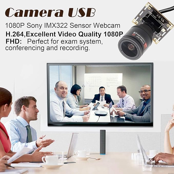 2.8-12mm Varifocal Lens 2MP Webcam 1080P H.264 USB Camera Module HD Webcamera 0.01Lux Low Illumination Mini Camera for PC Laptop Windows Linux Mac Android