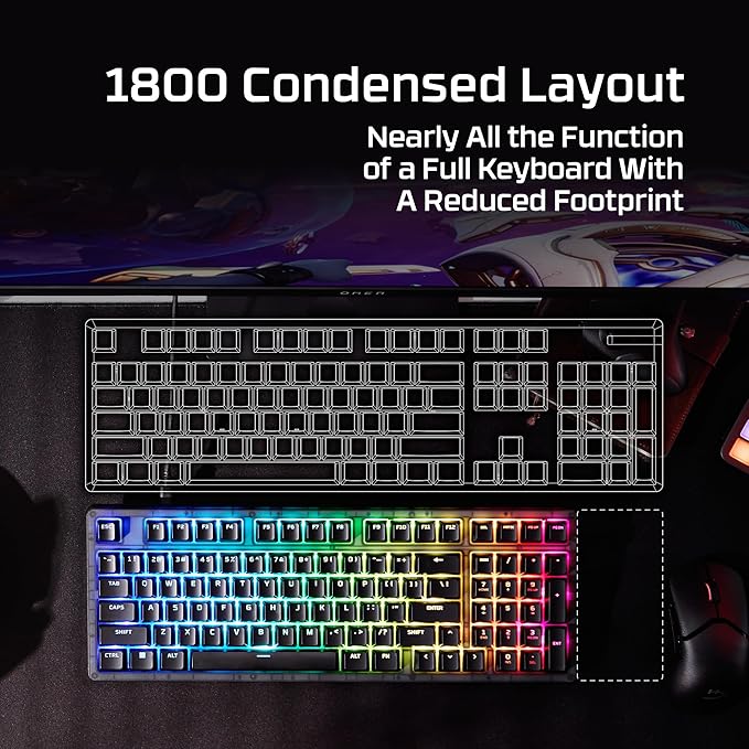 HyperX Origins 2 1800 – Gaming Keyboard PC Swappable Housing Hotswap Switches High Profile 1800 Layout 8k Polling Adjustable Angle Mechanical Switches