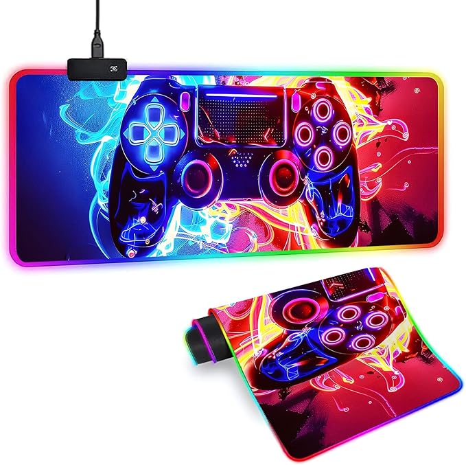 XL RGB Gaming Mouse Pad with 14 Light Modes - Light Up Gamer Mouse Pad31.5 x 11.8in Non-Slip Gamepad Style Led Large Gamer MousepadBlack Long Glowing Gaming Accessories for Desk Waterproof