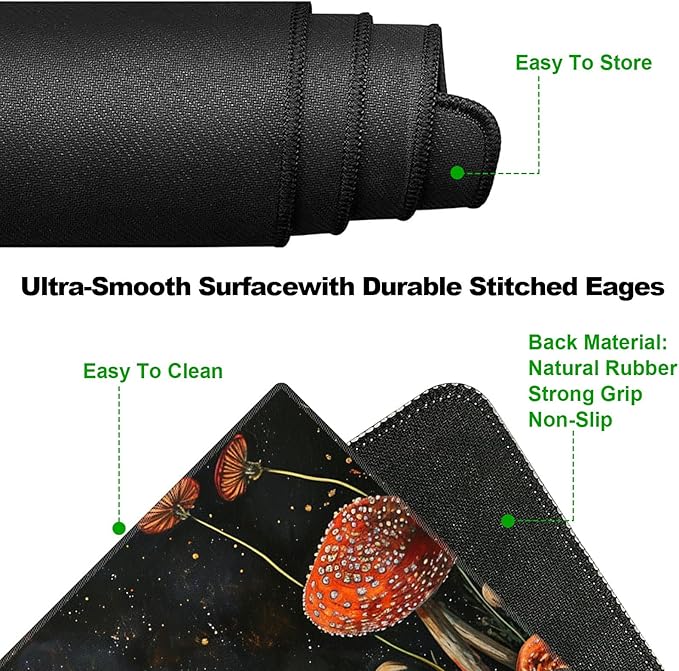 Ergonomic Desk Pad Mat &amp Keyboard Wrist Rest Set 3-in-1 Office Mouse Pad with Memory Foam Support Non-Slip Computer Blotter for Home Gaming &amp Writing 23.6 x 11.8 Mushroom