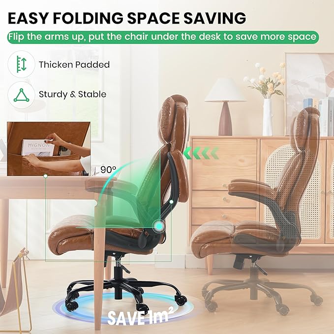 500lbs Big and Tall Office Chair Adjustable Lumbar Support for Back Pain Extra Wide Seat Executive Office Chair Thick Armrest Pad Heavy Duty Base&ampUpgraded Wheels Ergonomic Comfy Computer Desk C