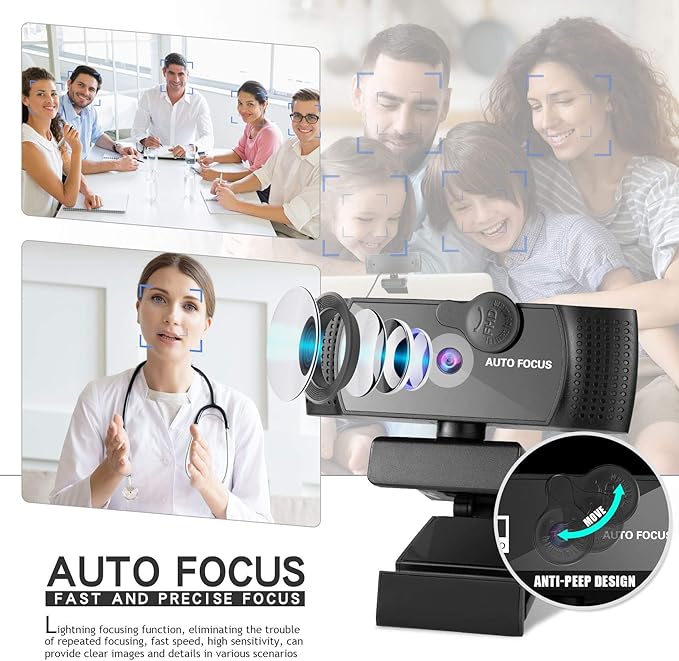 1080p Webcam Full HD Camera with Microphone AutoFocus 120-degree Wide Angle Web Camera with Tripod Stand and Privacy Cover for Zoom/Skype/FaceTime Conferencing and Video Calling