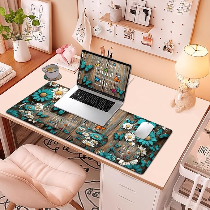 Large Mouse Pad + Keyboard Wrist Rest Set Extended Gaming Mousepad (31.5X11.8 inch) with Non-Slip Rubber Ergonomics Memory Foam Mouse Wrist Rest Support Wooden Wall Philippians 4:13 XXL Desk Pad