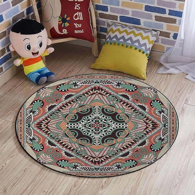 Abstract Chair Mat for Hardwood Floor Round Floor Mats for Office Chair Computer Gaming Desk Mat for Rolling Chair Non-Slip Gaming Rug 70s Party Hippie Vintage MiniTan Umber Brown Diameter 39.3 in