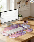 JIKIOU Large Cloud Mouse Pad Waterproof with Cloud Keyboard Wrist Pad and Cloud Mouse Wrist Pad Set Ergonomic Computer Desk Wrist Support Mousepad for Keyboard and Mouse 35.4x15.7in Marble Pink
