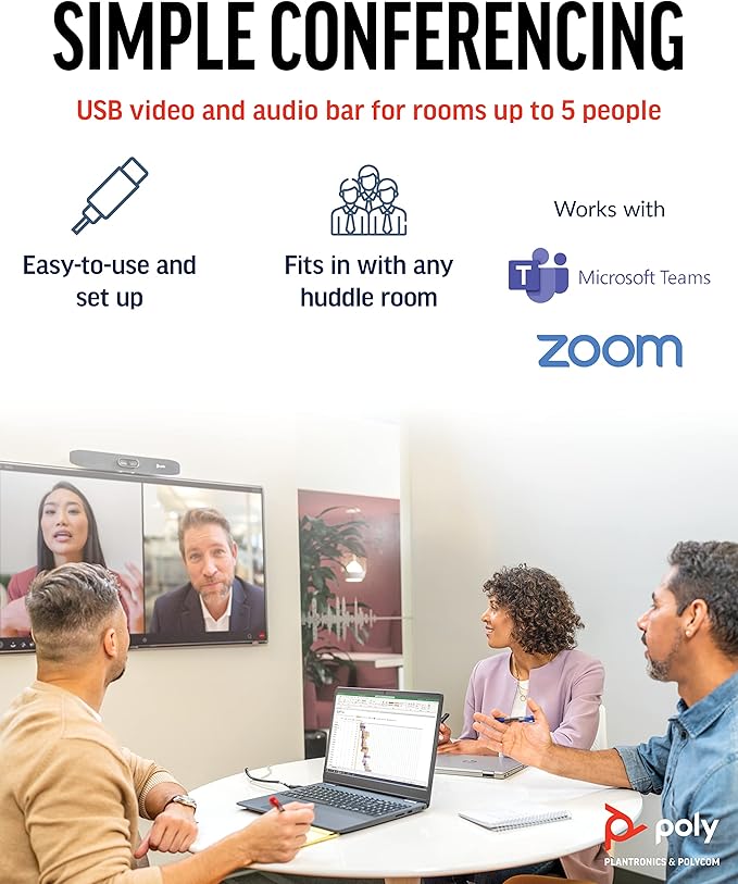 Poly Studio R30 4K Video Conference System - Camera Mic and Speaker Bar for Small Rooms - Presenter Tracking NoiseBlockAI Framing - Plug &amp Play - Works w/Teams Zoom &amp More