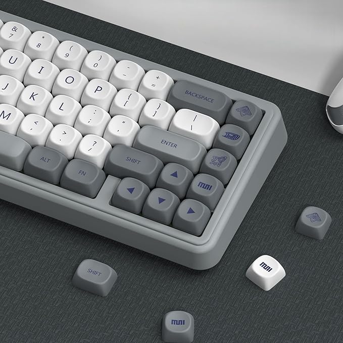 dagaladoo PBT Keyboard keycaps Japanese Style White/Grey MOA Keycap Set Dye-SublimationRetro Custom Replacement Key caps for 100% 75% 65% 60% mx TKL US Layout Mechanical Keyboard