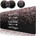 Desk Pad Extended Large Mouse Pad with Stitched Edges (31.5X11.8In) Ergonomic Mouse Wrist Rest Support Waterproof Computer Keyboard Mouse Mat Rose Gold Glitter Quotes XXL Black Gaming Mouse Pad