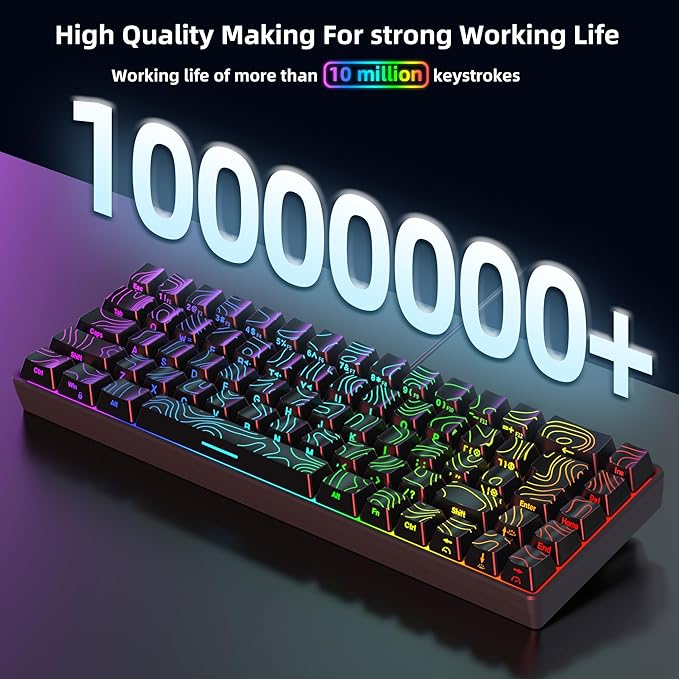 Snpurdiri 65% Wired Gaming Keyboard 68 Keys RGB Backlit Ultra-Compact Small Gaming Keyboard for PC/Mac Gamer Typist Travel Easy to Carry on Business Trip Black