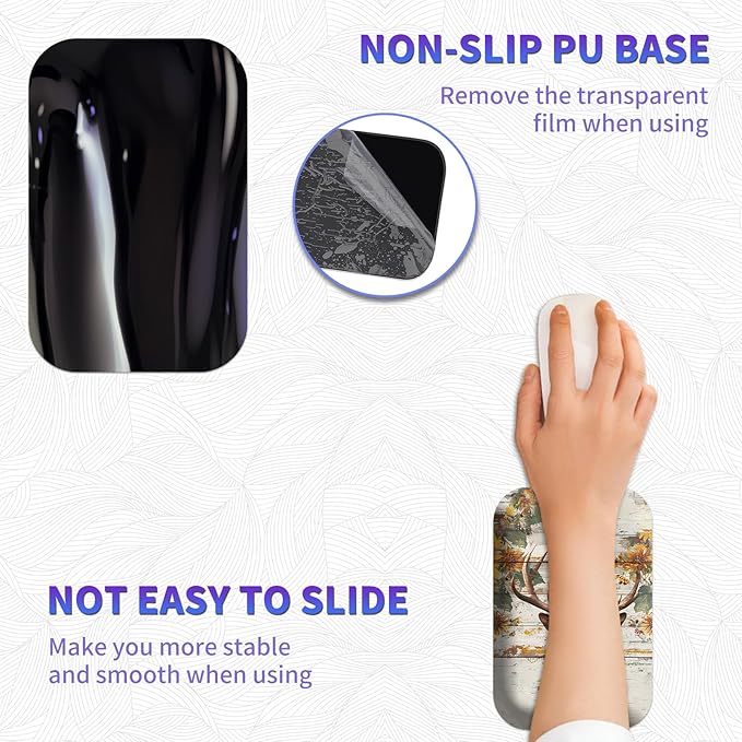 Large Mouse Pad Set Desk Mat + Elbow Rest Pad + Coaster Easy Typing Pain Relief Ergonomic Arm Rest Pad with Memory Foam Extended Desk Pad Anti-Slip Rubber Base for Office Home Wood Sunflower Deer