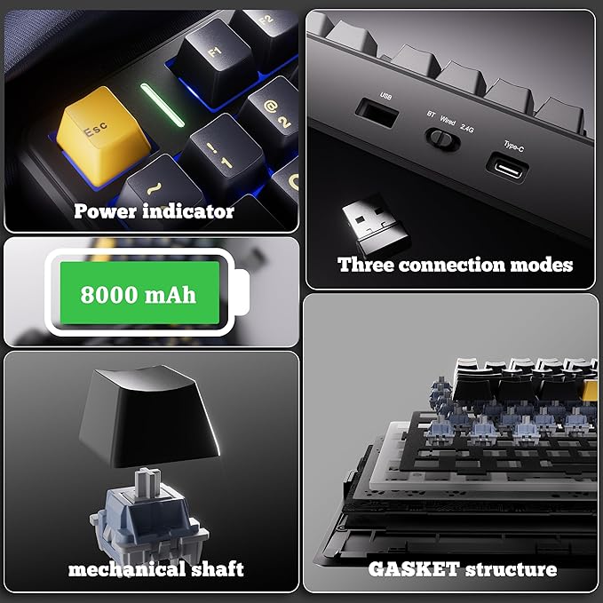 x Aula F99 Pro 99% Mechanical Gaming Keyboard – Wireless Bluetooth 2.4Ghz RF USB-C Wired Keyboard with RGB Backlit Hot-Swappable Pre-lubed Linear Switches PBT Keycaps Numpad Volume Knob