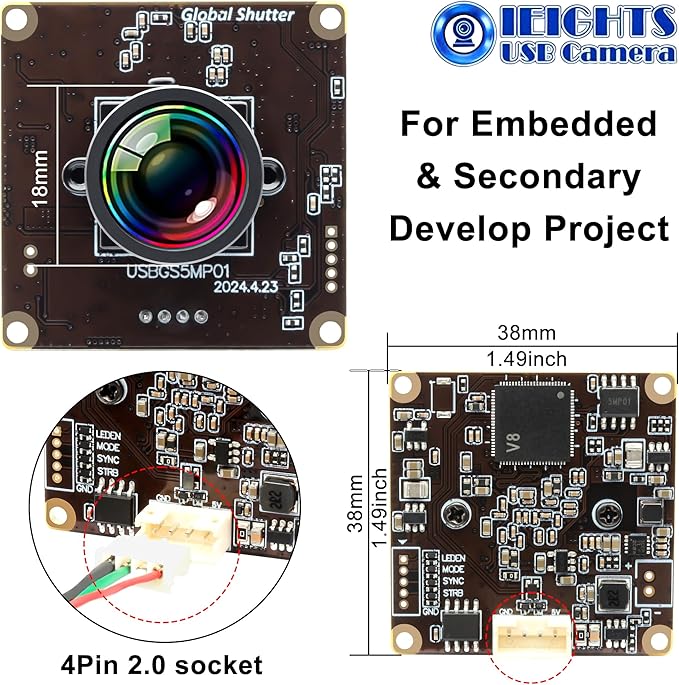 Global Shutter USB Camera Module for Laptop 60fps High Speed PC CAMERA Wide Angle 120degree Low Distortion Lens Webcam Board Mini UVC USB2.0 Lightburn Webcamera for Laser Engraver 5mp 50fps USB Cam