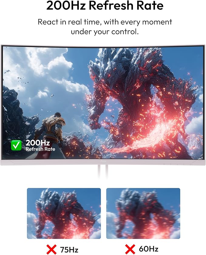 Pixio PXC248WAVE Pink 24 inch 200Hz Refresh Rate FHD 1080p Resolution 1500R Curve Fast VA Panel 1ms GTG Response Time HDR Curved Gaming Monitor and PS1S Wave Pink Single Monitor Arm - Fits up to 32 in