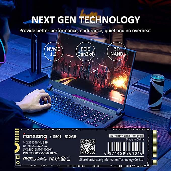 fanxiang S501 512GB NVMe SSD 3D NAND1.3 PCIe Gen3x4 M.2 2280 Internal Solid State Drive (Read/Write Speed up to 2150/1600 MB/s) Compatible with Laptop &amp PC Desktop