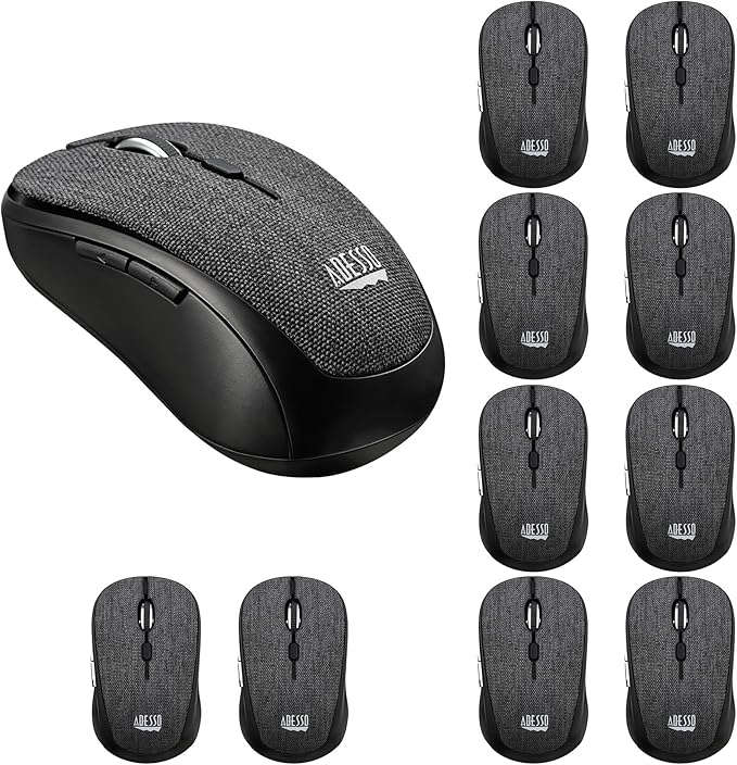 Adesso Lot of 10 Pcs Multipack iMouse S80B 24Ghz Fabric Wireless Black Fabric Mini Optical Mouse