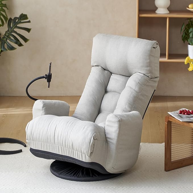 360 Degree Swivel Floor Gaming Chair Rotatable Game Chair with Adjustabale Head and Waist Lazy Lounger Couch for Playing Games TV Reading (Grey)