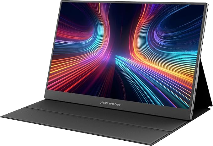 Packard Bell 15.6 Portable FHD 1080P Monitor – Ultra-Slim IPS Display with USB-C &amp HDMI Smart Cover &amp Speakers HDR Plug &amp Play – Ideal External Monitor for Laptop PC Phone and Mac