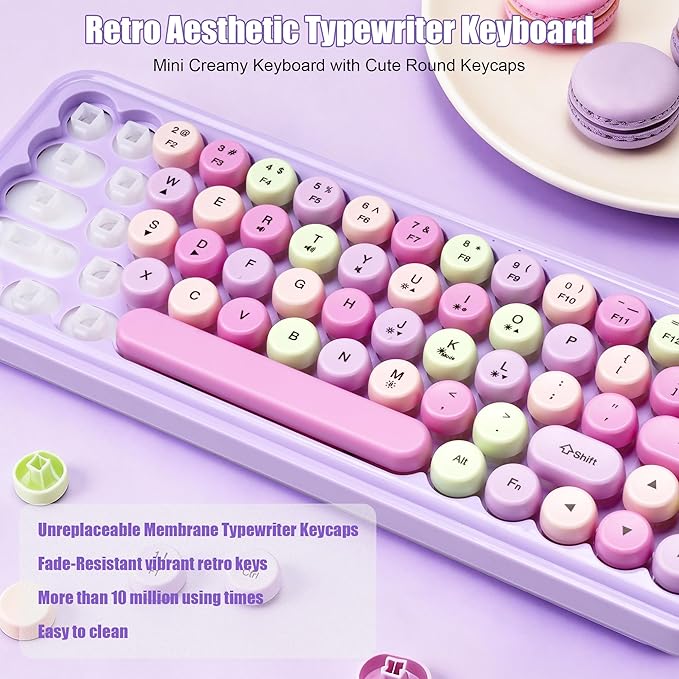Wired RGB Creamy Typewriter Keyboard. 65 Percent Retro LED Membrance Gaming Keyboard. Small Ergonomic Optical Teclado with ABS Backlit Unreplaceable Round Keycaps. for Laptop and Office PC. (Green)