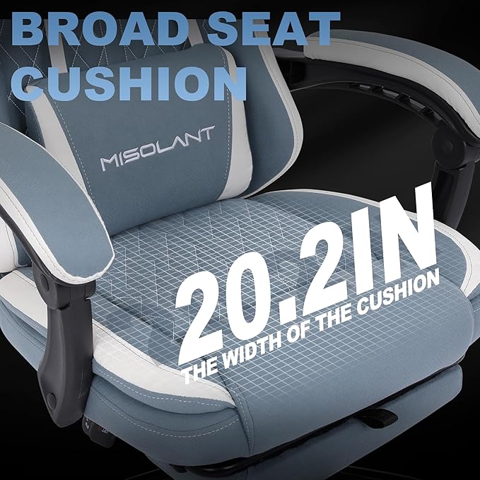 Misolant Gaming Chair Fabric Gamer Chair with footrest for Adults High Back Ergonomic Computer Game Chair with Adjustable Headrest and Massage Lumbar Support 90-155° Recline Free Blue