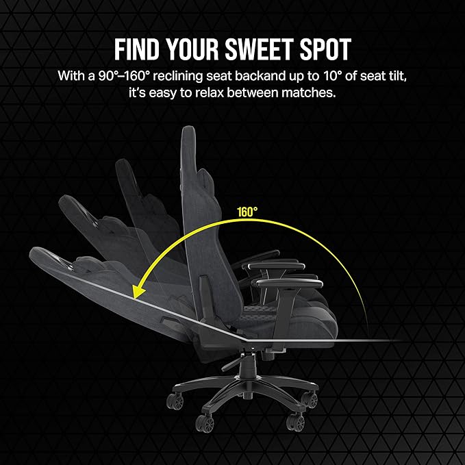 Corsair TC100 Relaxed Gaming Chair - Fabric - Racing-Inspired Design - Lumbar Pillow - Detachable Memory Foam Neck Pillow - Adjustable Seat Height - Adjustable Armrests - Gray and Black