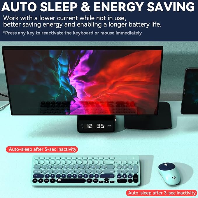 FD Wireless Keyboards and Mouse Combo - 2.4GHz USB Cordless Cute Wireless Keyboard Round Keys Quiet and Slim Set for Laptop Computer TV and Mac - Indigo Blue Colorful