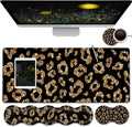 Gaming Mouse Pad and Keyboard Wrist Rest Large Extended Mouse Pad 31.5X 11.8Ergonomic Memory Foam Wrist Rest +Desk Mat Protectorfor Office/Home Writing Pad Gold Glitter Leopard Black Mousepad
