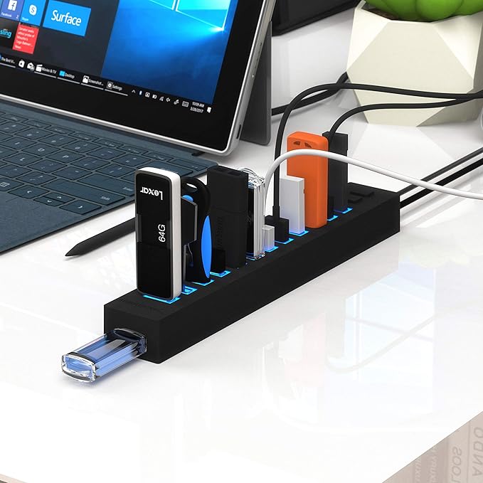SABRENT 13 Port High Speed USB 2.0 Hub with Power Adapter and 2 Control Switches with Micro USB Cable 6Pack 3FT